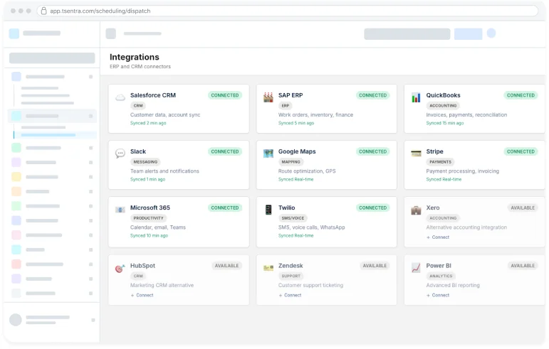 TSentra IoT and connections screen
