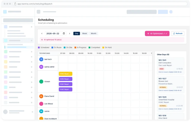 TSentra scheduling screen