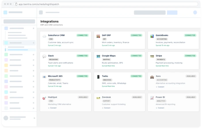 TSentra IoT and systems integration screen