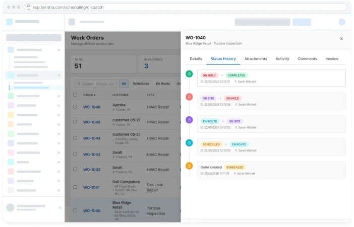 TSentra multi-phase work order screen