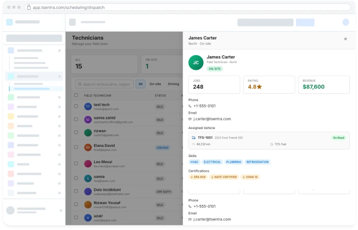 TSentra skill-based scheduling screen