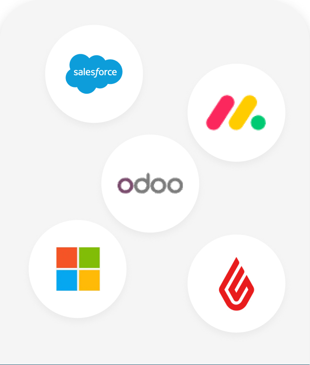 Salesforce, monday.com, Odoo, Microsoft and Lightspeed logos